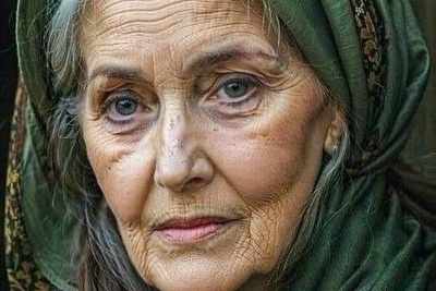 تابلو فرش ماشینی طرح پیرزن با چشمان زیبا
