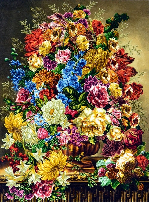 برای بزرگنمایی بیشتر کلیک کنید تابلو فرش دستباف گل و گلدان مسی
