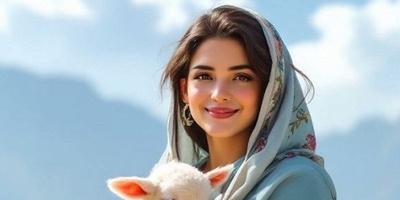 تابلو فرش ماشینی طرح دختر و بره
