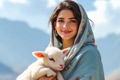 تابلو فرش ماشینی طرح دختر و بره