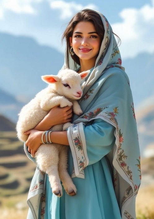 برای بزرگنمایی بیشتر کلیک کنید تابلو فرش ماشینی طرح دختر و بره